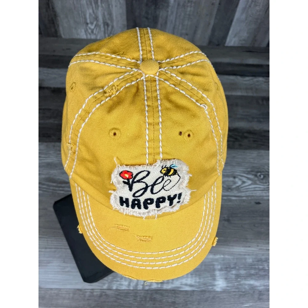 KBETHOS Vintage Kids Bee Happy Distressed Baseball Cap Yellow Embroidered Hat